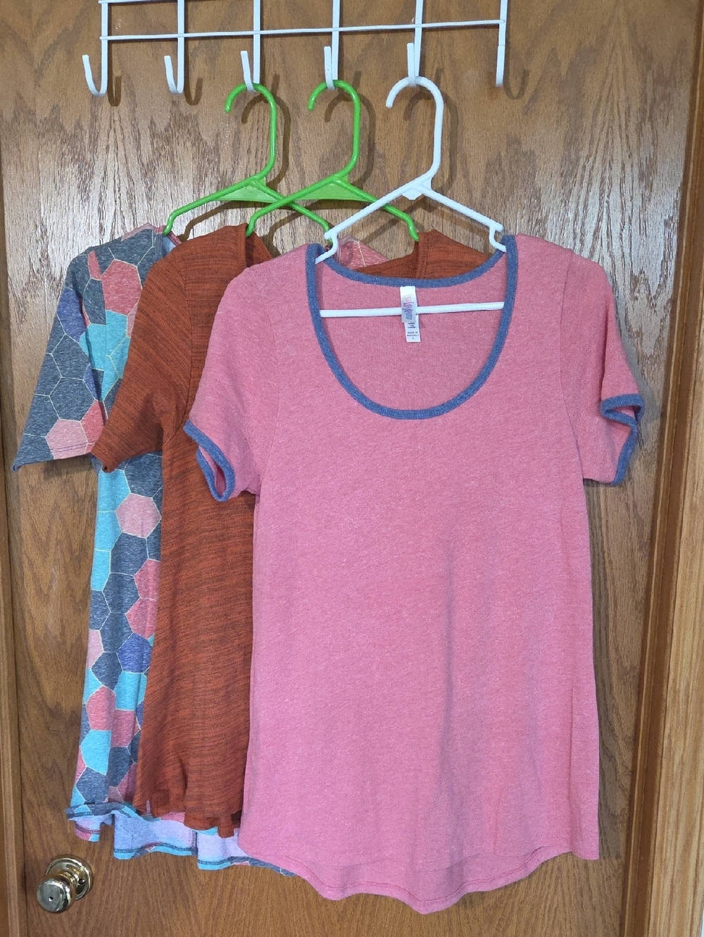 #15 Set Of 3 LuLaRoe Pink Tee with Blue Contrast Trim